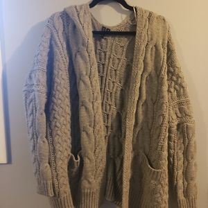 Gray Oversized Cable Knit Sweater